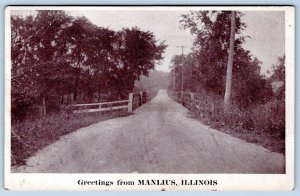 GREETINGS FROM MANLIUS ILLINOIS*UNUSED*PHOTO BROWN ROAD SCENES*HARDING STAMP