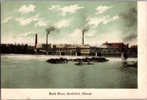 View of Rock River, Rockford IL Vintage Postcard M48