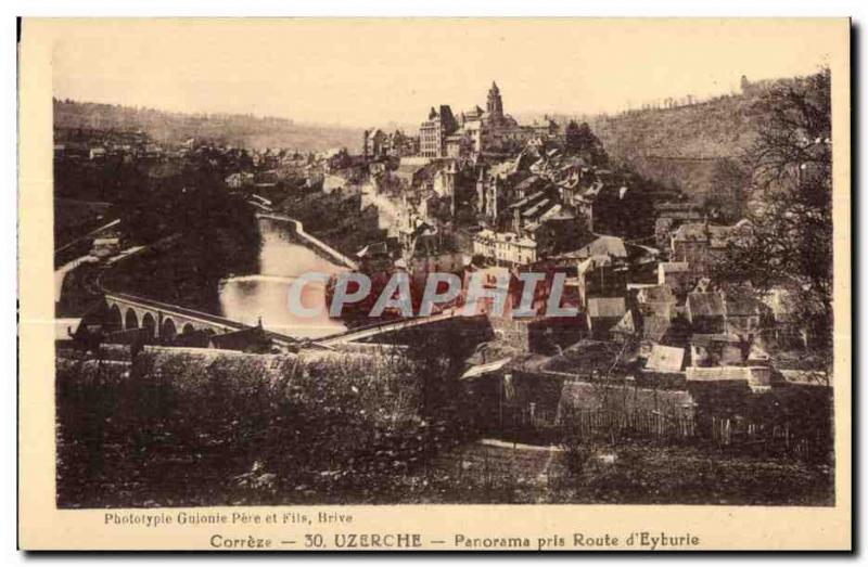 Old Postcard Correze Uzerche Panorama Route d taken Eyturie