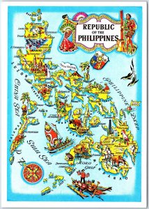 VINTAGE CONTINENTAL SIZE POSTCARD ANIMATED PICTORIAL MAP OF THE PHILLIPINES