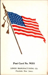 Postcard American Flag Lenox Manufacturing Co Plainfield, New Jersey