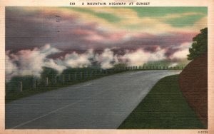 Vintage Postcard 1954 A Mountain Highway Road at Sunset Asheville North Carolina