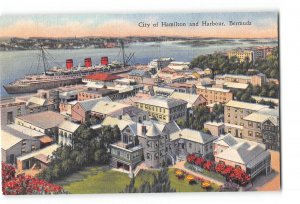 Hamilton Bermuda Creased Postcard 1930-1950 City of Hamilton and Harbour