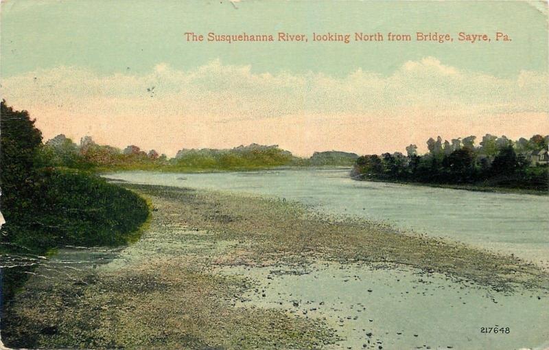 Sayre Pennsylvania~Susquehanna River North @ Bridge~1910 Postcard