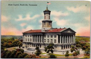 Nashville Tennessee TN, State Capitol Building, Tower, US Flag, Vintage Postcard