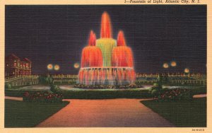 Vintage Postcard Fountain Light Illumination At Night Atlantic City New Jersey