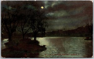 1910's Cleveland OH-Ohio, The Lake By Moonlight, Wade Park, Vintage Postcard