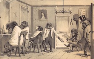 Animals Anthropomorphic Monkeys Ball Party Humanized embossed 1903 postcard B920