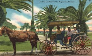 Vintage Postcard 1930s Horse & Carriage Old Landmark Oldest City St Augustine FL