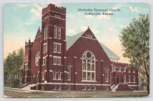 Methodist Episcopal Church~Coffeyville Kansas~Corner View~Photochrom~Vintage PC