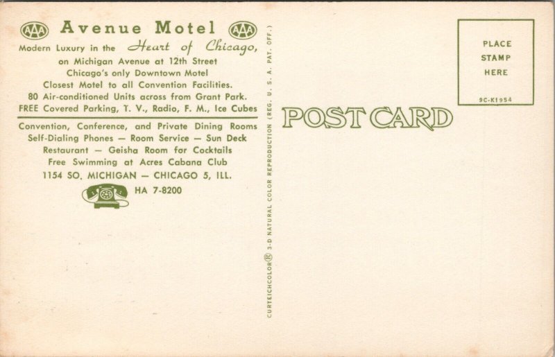 Avenue Motel Modern Luxury in the Heart of Chicago IL Postcard PC436
