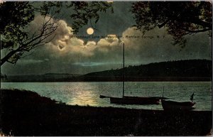 Canadarago Lake by Moonlight, Richfield Springs NY c1909 Vintage Postcard L52