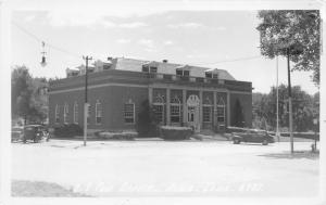 Albia Iowa~US Post Office~Sign & Mailbox @ Stairs~US 34 Sign~1930-40s Cars~RPPC