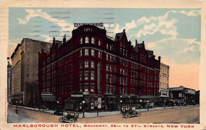 Marlborough Hotel, New York, N.Y., Early  Postcard, Used in 1916