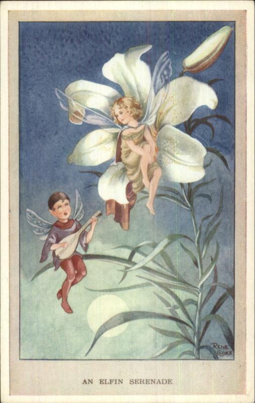 Rene Cloke Elfin Serenade Fairy in Giant Flower Fantasy Old Postcard