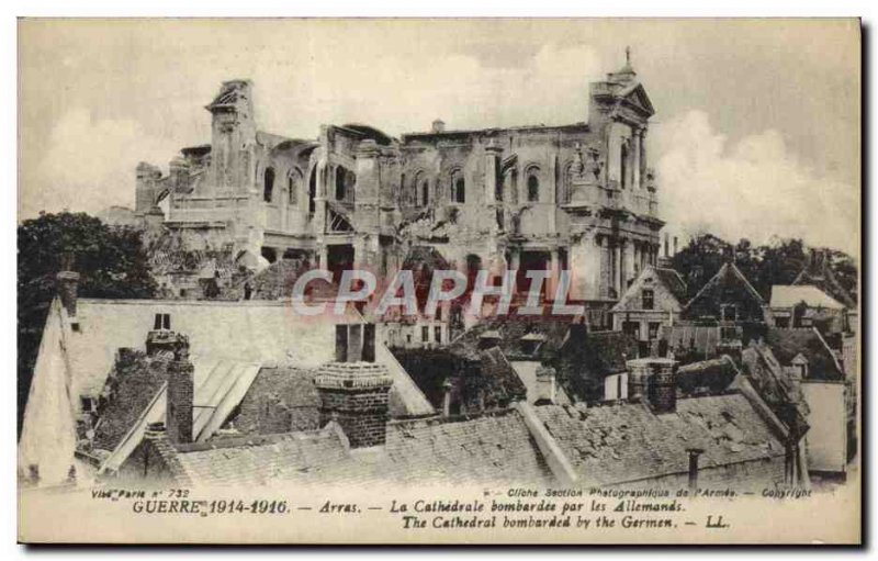 Old Postcard Army War Arras La Cathedrale bombed by German