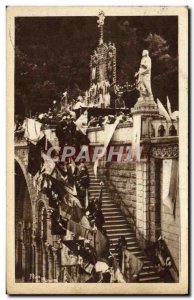 Old Postcard Lourdes stairs of the basilica