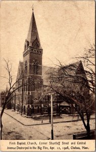 First Baptist Church, Later Burned in 1908, Chelsea MA Vintage Postcard S45