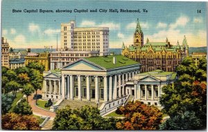 Postcard VA Richmond State Capitol Square showing Capitol and City Hall