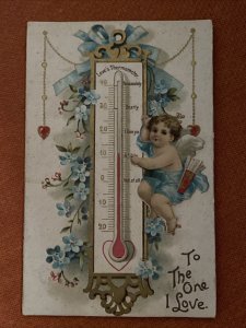 J78/ Valentine’s Day Postcard c1910 Mechanical Sliding Cupid Thermometer 444