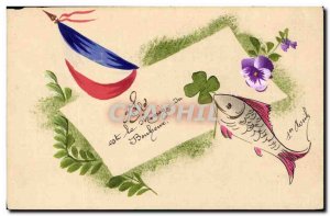 Old Postcard Fancy (drawing hand) Flowers Fish Flag