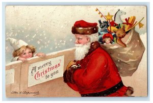 c1910's Merry Christmas Santa Claus Toys Little Girl Ellen Clapsaddle Postcard