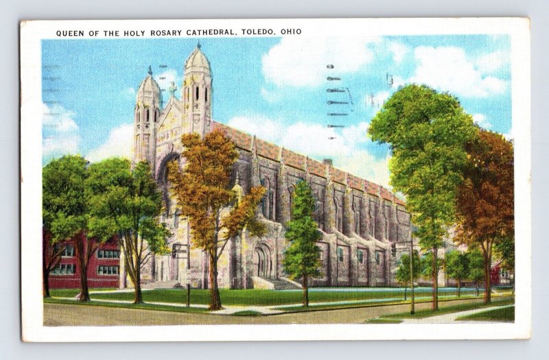 Postcard Ohio Toledo OH Queen Holy Rosary Cathedral Church 1935 Posted Linen