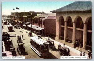 Greetings From  Jamaica  King Street  Trolley  Postcard