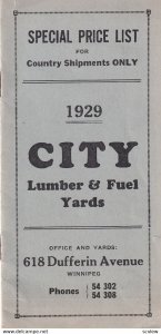 WINNEPEG, Manitoba, Canada, 1929; Special Price List 11-page Booklet, City Lu...