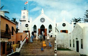 VINTAGE POSTCARD SERVICE AT ST. PETER'S CHURCH ST. GEORGE BERMUDA