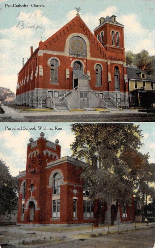 Pro-Cathedral Church & Parochial School WICHITA KS Vintage Kansas Postcard 1910