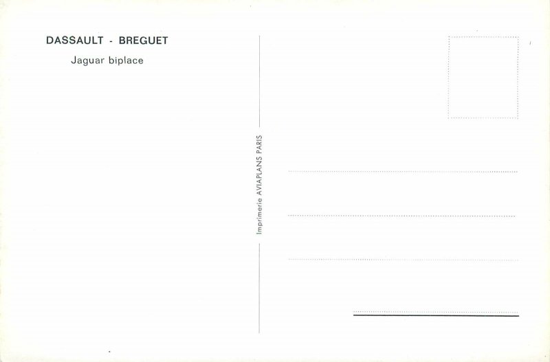 Postcard Transportation Air Dasault breguet jaguar biplace army aircraft bombs