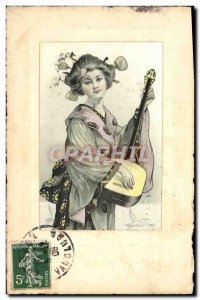 Old Postcard Japan Nippon Music Woman