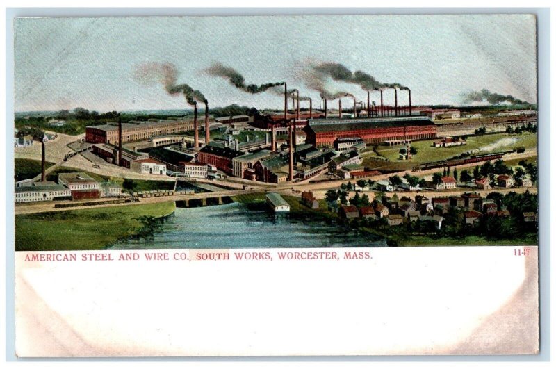 c1905 American Steel Wire Co. South Works River Worcester Massachusetts Postcard 