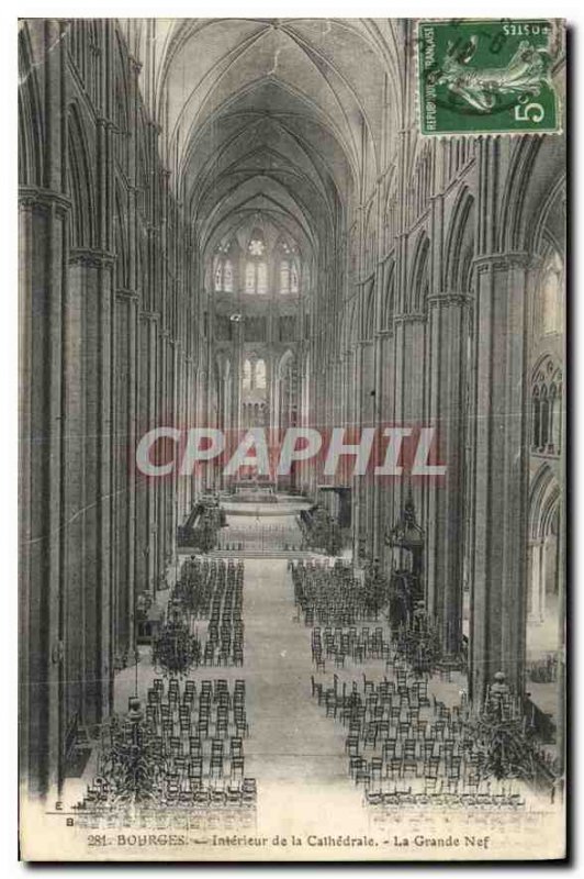 Old Postcard Bourges Interior of the Cathedral La Grande Nef