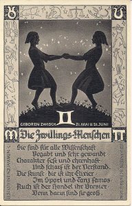 Zodiac, Horoscope, 1920 - 30's GERMANY, Sign of Gemni, Twins, 2 Girls Dancing