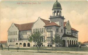 C-1910 High School Long Beach California hand colored Rieder postcard 9251