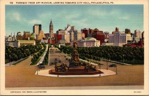 Vtg 1930s Parkway From Art Museum City Hall Philadelphia PA Unused Postcard