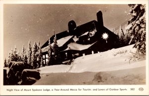 Night View of Mount Spokane Lodge WA Real Photo Postcard PC172