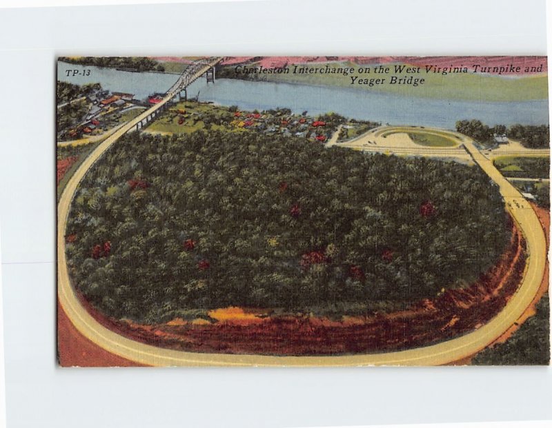 Postcard Charleston Interchange, West Virginia Turnpike & Yeager Bridge, WV