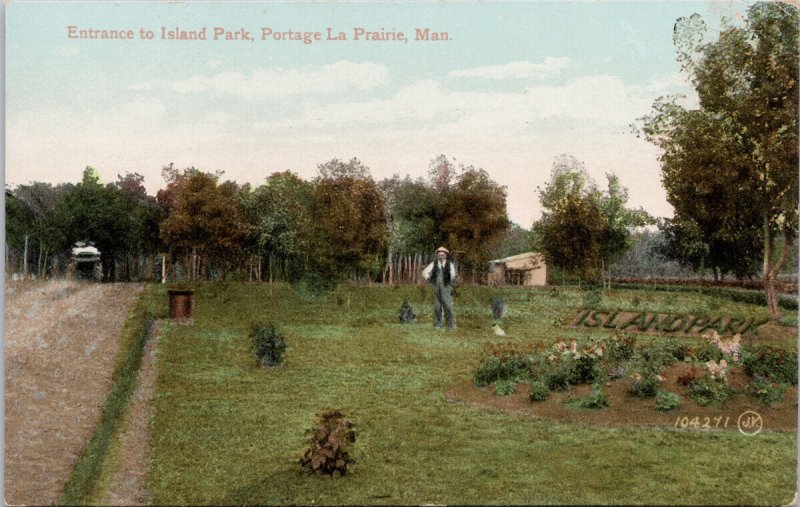 Portage La Prairie Manitoba Entrance to Island Park c1910 Postcard H22 *as is