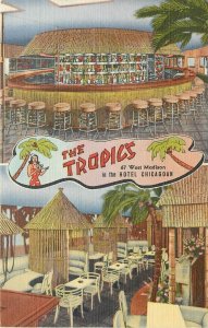 Postcard 930s Illinois Chicago Restaurant Tropics Tiki Hawaiian lounge IL24-4301