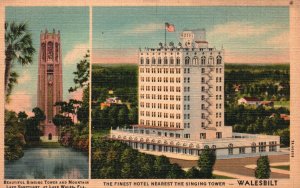 Vintage Postcard Singing Tower Mountain Finest Hotel Walesbilt Lake Wells FL