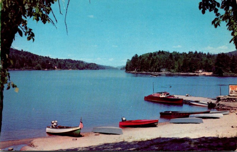 New York Long Lake Speed Boats At Hotel Adirondack Dock 1955
