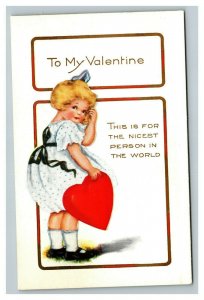Vintage 1910's Whitney Valentine Postcard Cute Girl Holds Giant Heart