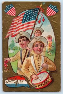 1910 Fourth Of July Children Flags Embossed Nash Philadelphia PA Posted Postcard