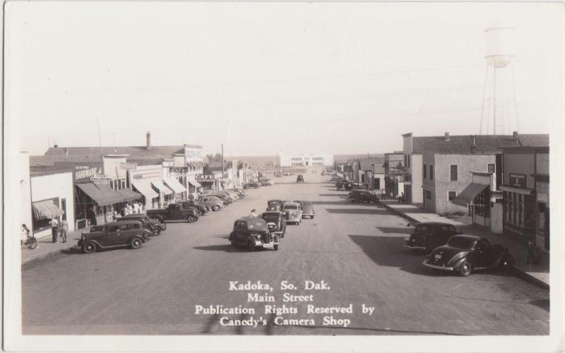 South Dakota SD Real Photo RPPC Postcardc1940s KADOKA Main Street Canedy's Shop