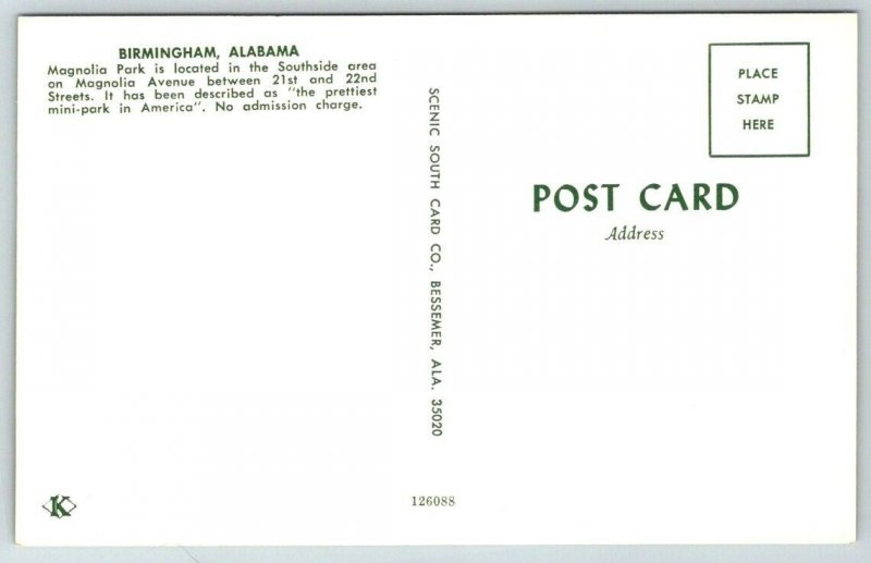 Birmingham  Alabama  Magnolia Park Postcard
