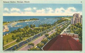 Belmont Harbor Birdseye Chicago Illinois 1947 Postcard Tichnor linen 830