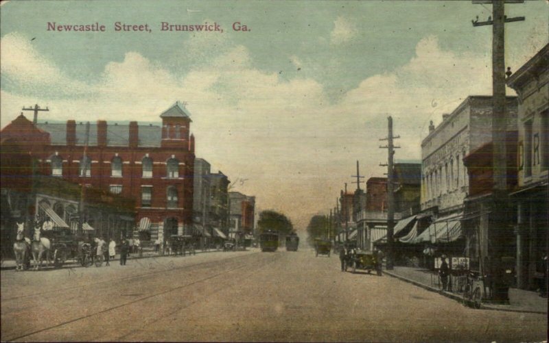 Brunswick GA Newcastle St. c1910 Postcard